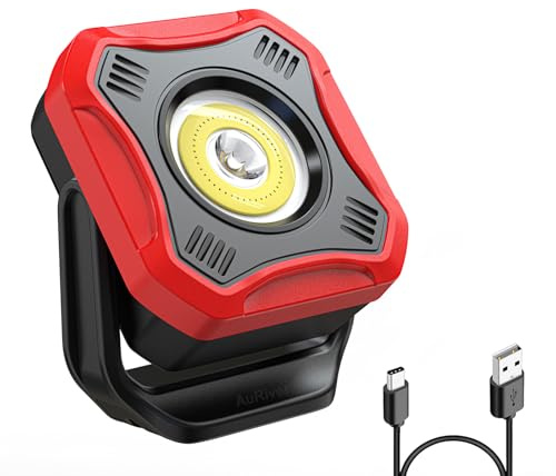 AuRiver Lampada da lavoro a LED da officina, ricaricabile, portatile, con base magnetica, 4 modalità di illuminazione per garage, officina, cantiere, campeggio (rosso2)