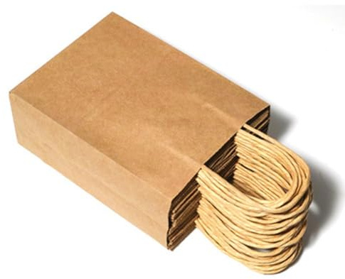 QOXEZY Papperspåsar för shopping - Återvunna hantverkspåsar med handtag, brun, svart, röd, vit, mörkgrön, 50 st (S: 15 x 8 x 21 cm, för M: 21 x 11 x 27 cm, L: 26 x 12 x 33 cm)