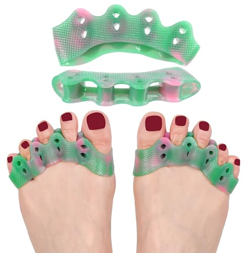 FOYOLO Toe Separator Toe Spacers W/Colorful 5-Loops Gel Spreader Stretchers for Bunion Bunionette Correcting-Feet Pain Relief-Toes Splints Fights Overlapping Hammer Toes (1 Pair W/Punch-Green & Pink)