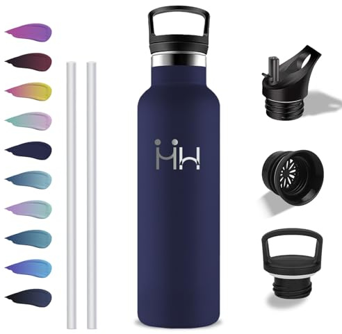 Grsta Botella Agua Acero Inoxidable- 750ml- Botella Termica, sin BPA, Botellas con Pajita, A Prueba de Fugas, Doble Aislamiento, Cantimplora Acero Inoxidable, para la Senderismo, Yoga, Oficina