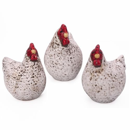 Logbuch-Verlag - Set di 3 galli in ceramica, naturali – Decorazione pasquale e primaverile in stile country – Figure da appoggiare, 10 cm