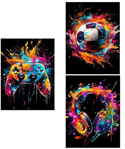 Junhonze 3 Pezzi Stampe Artistiche Da Parete - Dipinti Con Controller Di Gioco A Colori - Poster Da Gioco Al Neon Per Adolescenti, Adatto Per La Sala Giochi Della Camera Da Letto, Senza Cornice