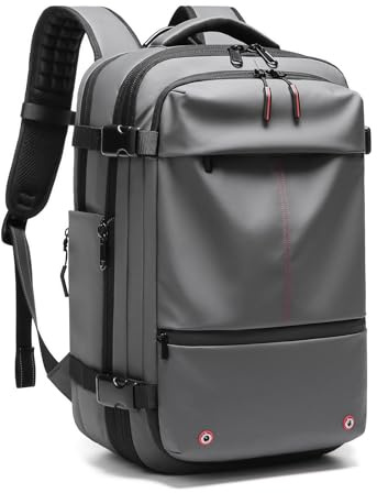 Hamwesh Vakuumförseglad Ryggsäck, 25L Till 60L Expanderbar Regntät Vakuumryggsäck, Bärryggsäck med 17-tums Laptopfack och Stöldskyddsficka för Affärsresekomfort (Grå)
