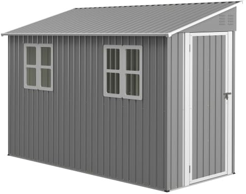 Caseta de jardín de metal de aprox. 1,2 x 3 m – Caseta de apoyo con cerradura y resistente a la intemperie con kit de suelo y 2 ventanas – para pequeños jardines, bicicletas y herramientas de jardín