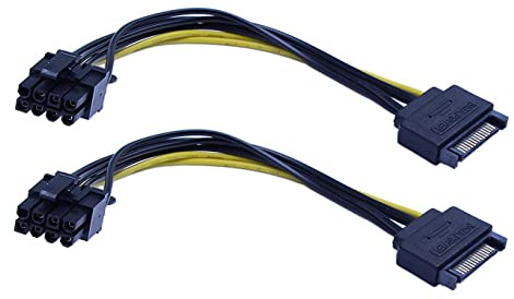 zdyCGTime 2 Pack 15-Pin SATA Male to 8 Pin (6+2 Pin) PCI-Express Female Video Card Power Adapter Cable (6+2Pin) 8 Pin PCI-E Female to Male SATA for Graphic Cable (20CM/8inch)