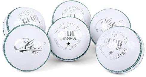 Mozi Sports Men Hand Stitched Club County Cricket Ball Grade A Senior Official Balls Pack of 6 Weight 5.5oz (White)