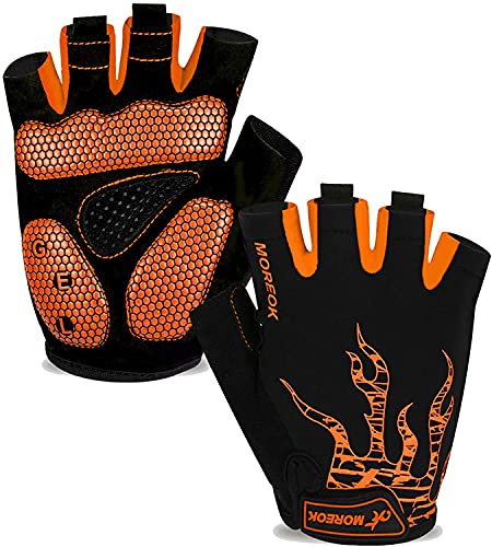 BIKINGMOREOK Guantes de ciclismo para hombre y mujer, guantes de ciclismo transpirables, 5 mm, gel SBR, amortiguadores antideslizantes, guantes de bicicleta de montaña, unisex, naranja-L
