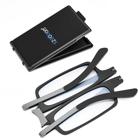 SZEOEOM Ultra-Thin Foldable Reading Glasses Ultra-light Bule-light Folding Readers for Men Women Compact Travel Portable Rectangle Eyewear Case (Black, 1, diopters)