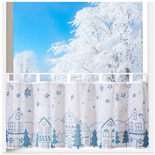 heimtexland ® Scheibengardine Winter Fensterdekoration Weihnachten Deko Gardine halbtransparent Leinen-Optik 50x140 Bistrogardine Typ844 Häuser