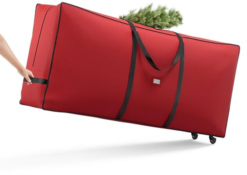 SONGMICS Aufbewahrungstasche für Weihnachtsbaum, Tragetasche auf Rollen, für Bäume bis zu 274 cm, für zerlegten Christbaum, längenverstellbare Griffe, 600D Oxford-Gewebe, kirschrot RXS004R01