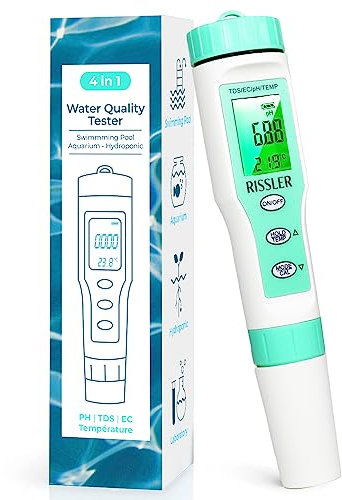 Testeur pH Piscine 4-en-1 - pH Mètre Électronique Haute Précision pour Mesure pH,TDS,EC,Température, Analyseur Eau Potable, Test Digital Idéal pour Piscine, Hydroponie et Aquarium