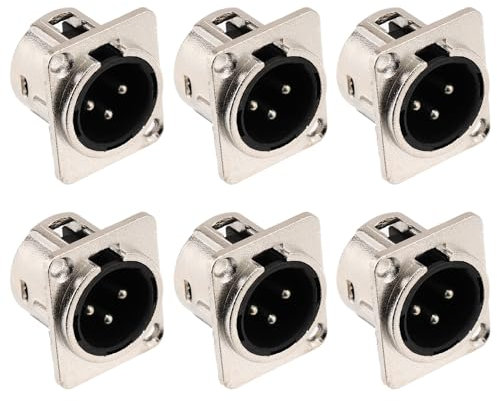 Greluma 6 Pz Spine maschio XLR, Jack maschio per montaggio a pannello a 3 pin, Connettori maschio XLR per altoparlante microfono, Contatti in rame placcato nichel, Custodia in metallo