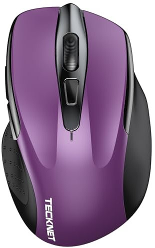 TECKNET Bluetooth Mouse, Rechargeable Bluetooth Wireless Mouse(Tri-Mode: BT 5.0/3.0+2.4G), 4800DPI Adjustable, Silent Ergonomic Wireless Mouse for Laptop PC Computer, Windows Mac OS,6 Buttons (Purple)