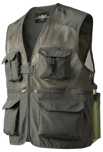 Harbrosrce Herren Anglerweste Outdoor Weste Jagdweste Gilet Safari Weste Mehrfachtaschen Ärmellos Angeljacke für Fotografie Lässig Camping
