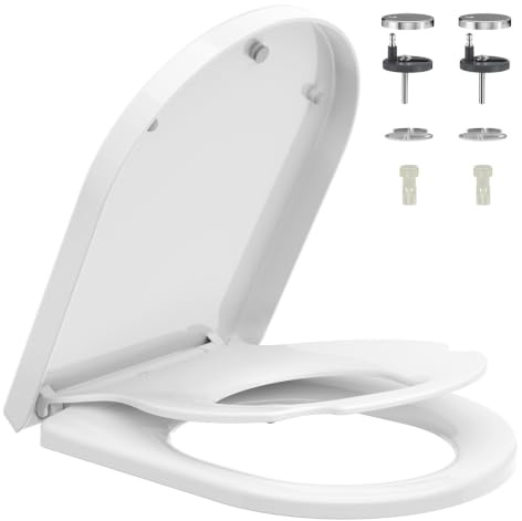 Rainsworth Familial Lunette Toilettes,Abattant Wc Avec Reducteur Enfant,Dégagement à Un Bouton Lunette Wc Forme D,Couvercle De Cuvette Toilette Enfant Antibactérien De Conception Ergonomique,Blanche