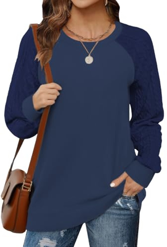Cuptacc Haut Femme Chic Et Elegant Pull De Noel Femme Manches Longues Col Rond Tricoter Chaud Sport Bleu Foncé XXL
