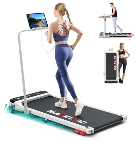 BLACK LORD Löpband under bordet, hopfällbar 2-i-1 promenadmatta för promenader och jogging, 3,2 HP fitnessenhet, bärbar under bordet, hemma och på kontoret, kapacitet 140 kg vit