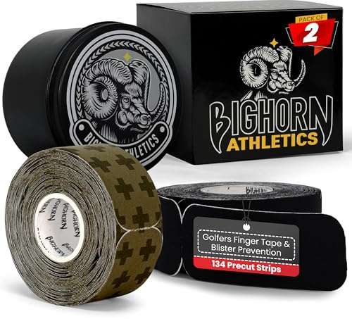 Bighorn Athletics Cinta de dedos de golf de alta calidad, tiras precortadas de cinta de golfistas, cinta atlética elástica en 4 direcciones, prevención de ampollas de dedos, cinta de ampollas de golf,