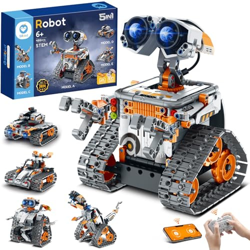 Sillbird 5-in-1 STEM Robot Building Toys for Ages 8-13, Remote & App Controlled Programmable Engineering Robot Set, Educational Coding Kit for Boys Girls Kids 8 9 10 11 12+ (488 Pcs)