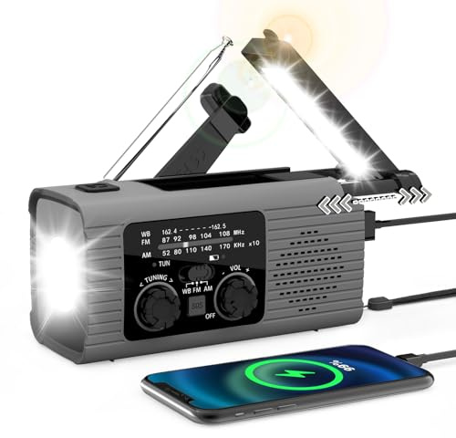 NOAA Emergency Weather Radio, 4000mAh Weather Alert Radio Solar Charging, Hand Crank & USB Charged, AM/FM with LED Flashlight, Reading Lamp, SOS Alarm, Headphone Jack for Outdoor Indoor