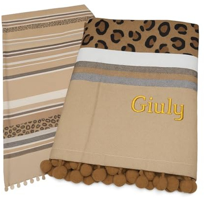 AmiAmarena Fouta animalier Personalizzata. Telo mare grande 100x200cm in cotone. Asciugamano da spiaggia maculato idea regalo.