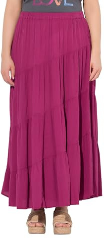 Ulla popken damer stora storlekar överdimensionerade plus size maxikjol, diagonala sömmar, A-linje, elastisk linning, Magnolia röd, 42-44