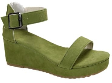 Generiska kilsandaletter dam, gröna Slingback sandaler, ankelremmar, sandaler med peep-tå, platå, strandsandaler, fiskmun, platta, festsandaler, plattform, mjuka sulor, sommarsandaler, storlek 36–43