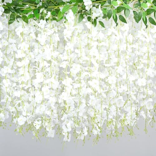 BSMYBO 60 Branches White Wisteria Hanging Flower Vines for Wedding Decor