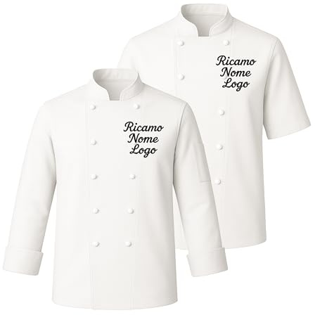 Ristohouse Giacca da Cuoco Unisex 100% Cotone 190gr – Manica Corta o Lunga – Con Bottone Estraibile o Clip – Personalizzabile con Ricamo – Vari Colori (Bianco, L)
