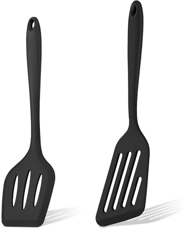Herogo Pfannenwender Set, 2 Stück Silikon Geschlitzt Wender Pfannenwender zum Kochen, Hitzebeständig Küchenhelfer Spachtel zum Flip Fisch Eier Pfannkuchen, Antihaft, Spülmaschinenfest, Schwarz