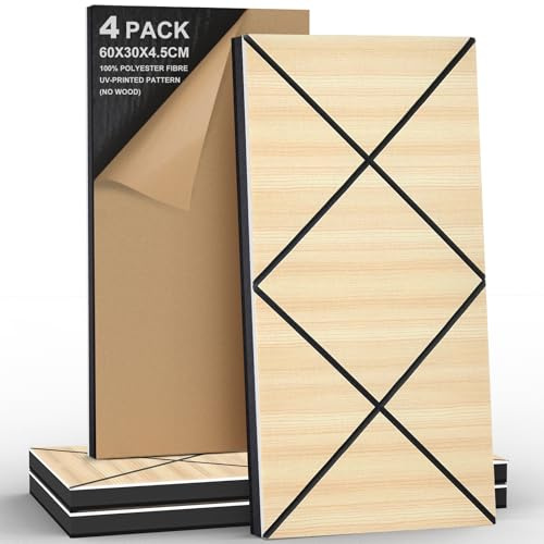 JBER 4-pack akustiska skumpaneler, självhäftande ljudisolerande paneler för väggar, 3D perforerade treskikts polyesterfiber dekorativa väggpaneler för inspelningsstudio, kontor, hem, 60 × 30 × 4,5 cm