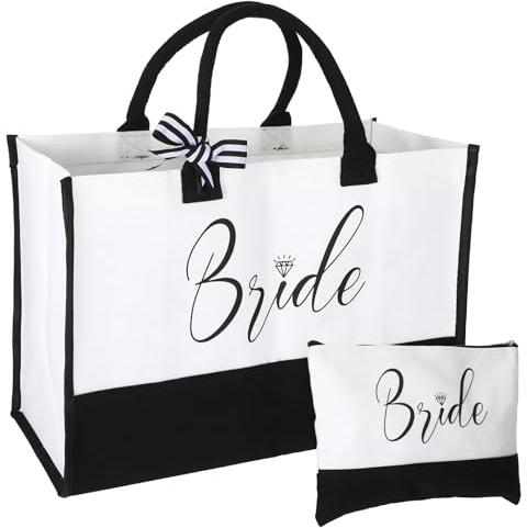 Engagement Gifts, Bride to be Gifts, Mrs Canvas Tote Bag with Makeup Bag for Bridal Shower Hen Party Accessories Engagement Honeymoon Wedding Day Bridal Shower Favors