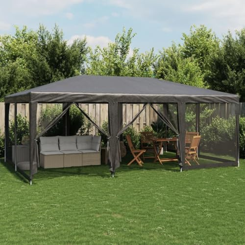 Emmtore Carpa para Fiestas 10 Paredes de Malla HDPE Gris Antracita 6x4m