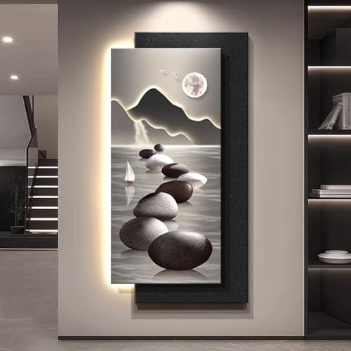 3D-väggkonst i sandsten, dekoration i entrén med sandsten, väggkonst i stenlandskapstema, lyxig skulpturmålning med vertikal dekoration, nätadapter (svart 70x140cm/27.5x55.1'')