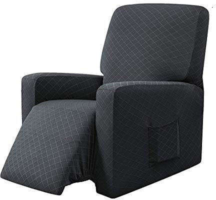 EBETA Sesselbezug Sesselüberwürfe Komplett Sesselschoner, Sesselhussen Elastisch Schonbezug Relaxsesselbezüge Stretch Liegesesselbezug mit Taschen (Dunkelgrau)