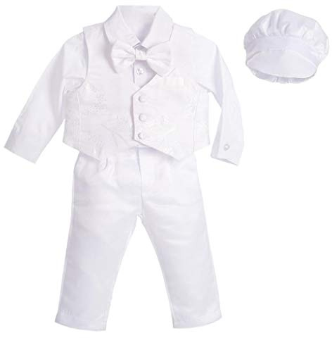 Lito Angels Ropa Traje de Bautizo Blanco para Bebe Niño, con Gorro Capó, Manga Larga, Floral, Talla 3-6 Meses