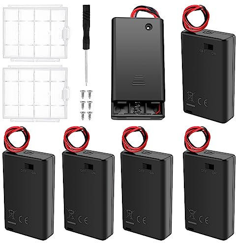 6 Stycken 3 AAA Batterihållare, KUOQIY 3 x 1.5V AAA Batteri Förvaringslåda med Ledningar & ON/OFF-omkopplare & Lock, Med Batteriförvaringslåda i Plast & Skruvmejslar & Skruvar