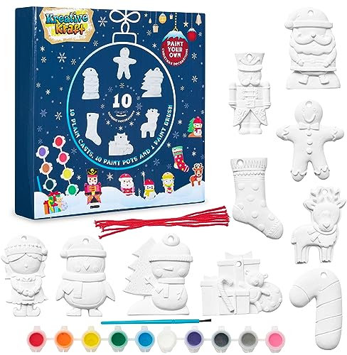KreativeKraft Ensemble de Decoration Noel à Peinture Enfant - Kit DIY pour Toute la Famille (Lot de 10)