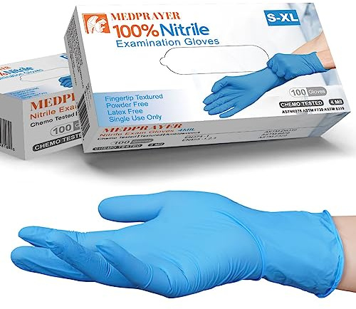 MEDPRAYER Nitrile Exam Gloves - 4 Mil, Latex & Powder Free, Food Safe (Medium, 100 Count)