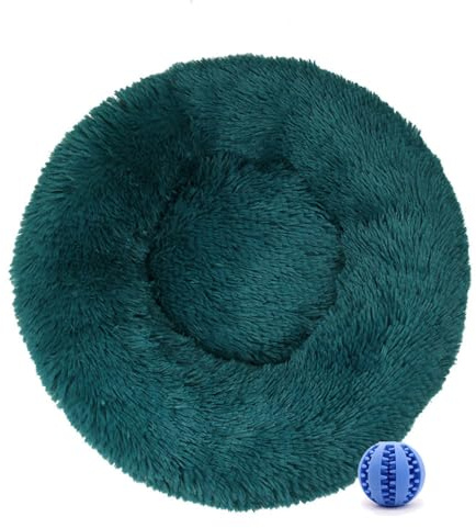 DOTBUY-SHOP Panier Rond en Peluche pour Chien et Chat - Coussin Lavable Lit Donut pour Animaux de Compagnie (50CM, Vert foncé)