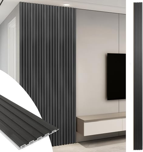 Art3d WPC Slat Wall Panels, 8-Pack 108 x 6 Inch 3D Wall Accents for Interior Wall Decor, Living Room, Bedroom, Black