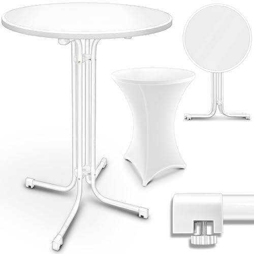 tillvex® Gastro Stehtisch klappbar Ø70cm mit Husse | Bistrotisch FERTIG MONTIERT | Klapptisch rund - wetterfester Partytisch | Gartentisch Indoor & Outdoor
