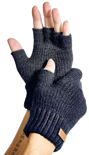 JYUYNY Mitaines Tricotées Sans Doigts - Gants Extensibles Chauds pour Hommes et Femmes, Tricotés d'Hiver (Bleu)