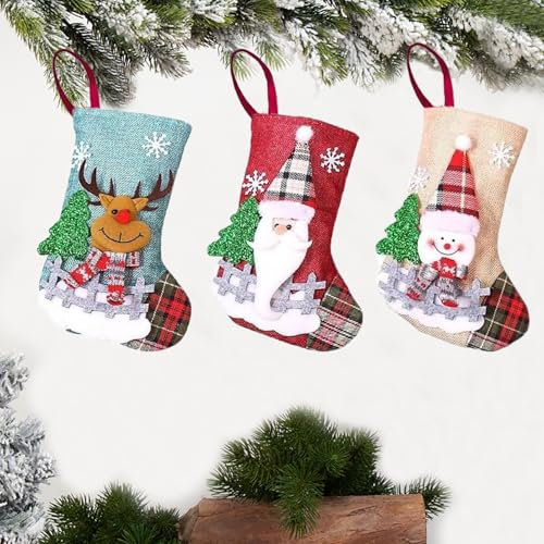 IUKUNNE 3 Stück Nikolausstiefel Zum Befüllen, Weihnachtsstrümpfe, Weihnachtsstrumpf Geschenktüte, Weihnachtsstrumpf Geschenkbeutel Weihnachtsbaum Anhänger Weihnachtsdeko mit Weihnachtsmann