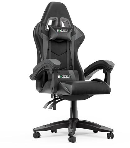 bigzzia Gaming Chair, Ergonomic Video Game Chairs with Pillow and Lumbar Support (Without Heated Cushion, Gray)