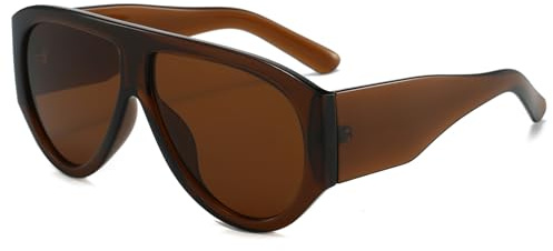 LJCZKA Lunettes de Soleil Rétro Surdimensionnées pour Femmes Hommes Pilote Monture Épaisse Vintage Ovale Enveloppe Lunette Protection UV400 (Marron Marron)
