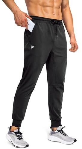 FOGFIRE Mens Joggers with Zipper Pockets Lightweight Sweatpants for Men Pants Athletic Workout Running Track Gym Black Large