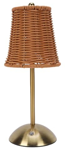 HELEVIA Vintage Rattan Table Lamp, LED Dimmable 3 Color Temperatures Rechargeable Cordless Bedside Lamp, for Bedroom Living Room (Brown Lampshade)