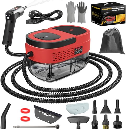 Dampfreiniger Handgerät, 2500W Handdampfreiniger mit 1,6-Liter-Wassertank, 15 Sekunden Aufheizzeit, Dampfabgabe vom Handgriff aus, 16 Zubehörteilen, Steam Cleaner für Alles, Fenster, Autos