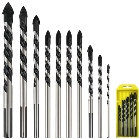 10 PCS Masonry Drill Bits Set (3mm-12mm) - Carbide Drill Bits for Concrete, Brick, Tile, Glass, Plastic & Metal | Includes 3mm，4mm，6mm*4, 8mm, 10mm, 12mm Masonry Drill Bit & Tile Drill Bit Set